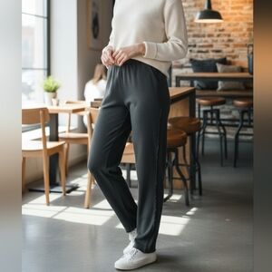 EUC Vintage Sue Blue NY Waffle Knit Pants Black Large Exposed Seams Lagenlook!